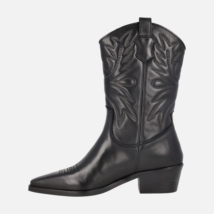 Botas negras de piel estilo cowboy con bordados Hayde