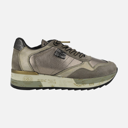 Multi material sneakers in metal finish with Elastic Laces