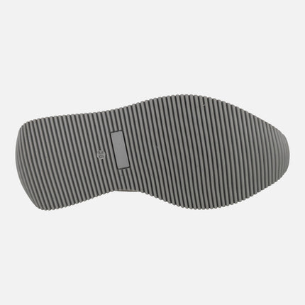 Zapatillas deportivas de piel y tejido en blanco plata y negro