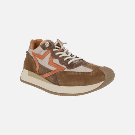 Zapatillas deportivas en serraje y tejido guateado en tonos marrones