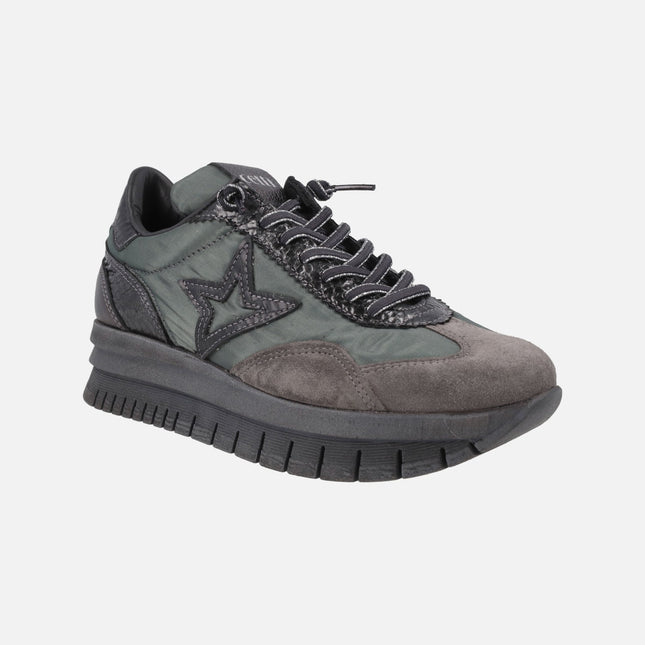 Zapatillas deportivas multi material en combinado gris y verde