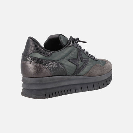 Zapatillas deportivas multi material en combinado gris y verde