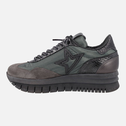 Zapatillas deportivas multi material en combinado gris y verde