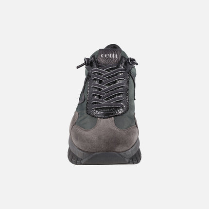 Zapatillas deportivas multi material en combinado gris y verde