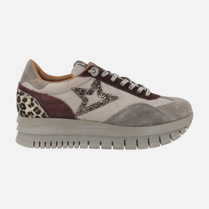 Zapatillas deportivas multi material con talonera en animal print