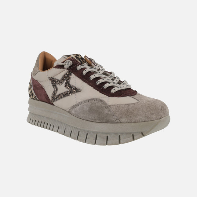 Zapatillas deportivas multi material con talonera en animal print