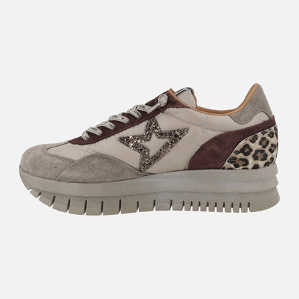 Zapatillas deportivas multi material con talonera en animal print