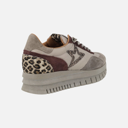 Zapatillas deportivas multi material con talonera en animal print
