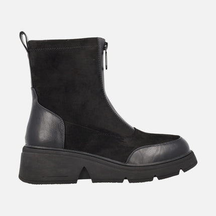 Botines con cremallera central combinados