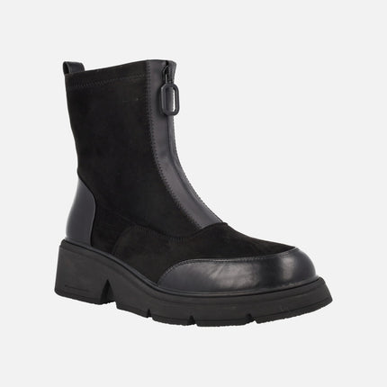 Botines con cremallera central combinados