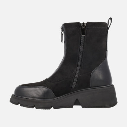 Botines con cremallera central combinados