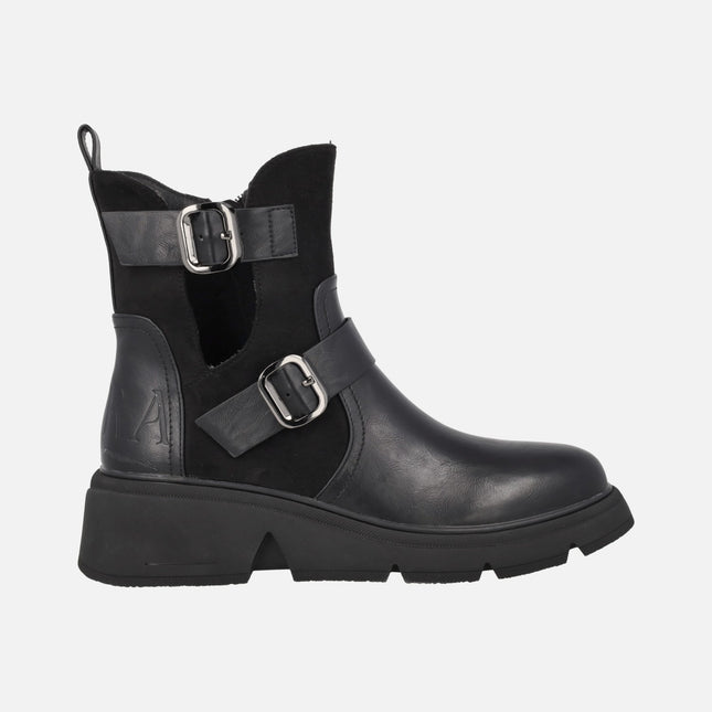 Botines tipo motorista para mujer en color negro