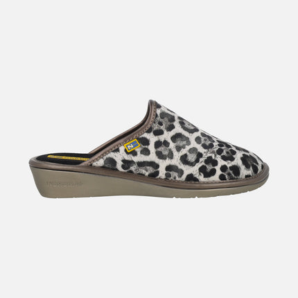 Zapatillas de casa para mujer en animal print leopardo Niger gris