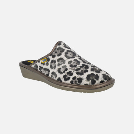 Zapatillas de casa para mujer en animal print leopardo Niger gris