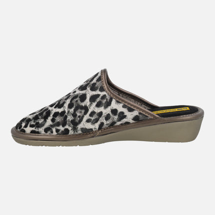Zapatillas de casa para mujer en animal print leopardo Niger gris
