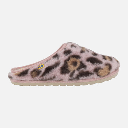 Zapatillas de casa para mujer en pelo leopardo rosa