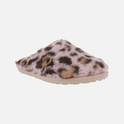Zapatillas de casa para mujer en pelo leopardo rosa