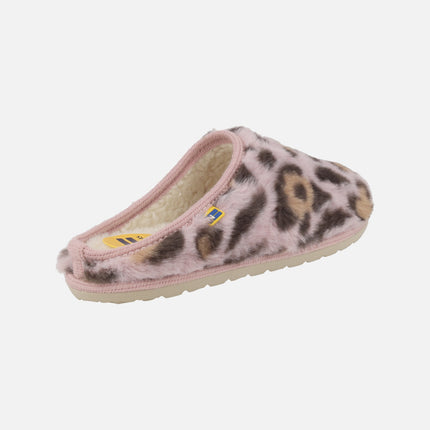Zapatillas de casa para mujer en pelo leopardo rosa