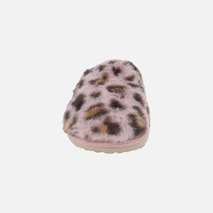 Zapatillas de casa para mujer en pelo leopardo rosa