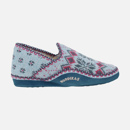 Zapatillas de casa cerradas para mujer en lana Heidi Zafiro
