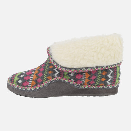 Zapatillas de casa abotinadas para mujer en lana Panticosa gris