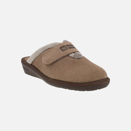 Zapatillas de casa Top Line para mujer en piel serraje con cierre de velcro