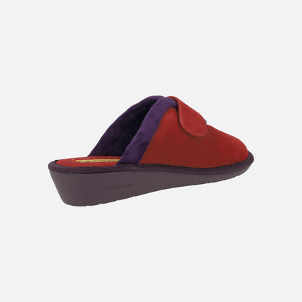 Zapatillas de casa Top Line para mujer en piel serraje con cierre de velcro