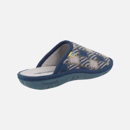 Zapatillas de casa descalzas para hombre en tejido a cuadros Denim