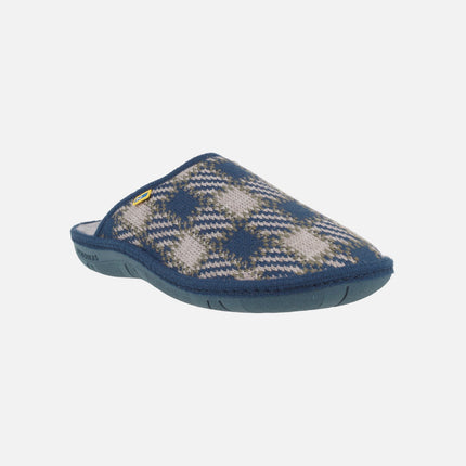 Zapatillas de casa descalzas para hombre en tejido a cuadros Denim