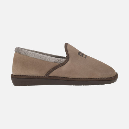 Zapatillas de casa cerradas para hombre en piel serraje