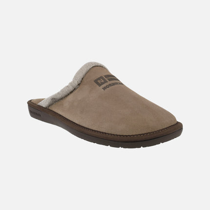 Zapatillas de casa descalzas para hombre en serraje taupe