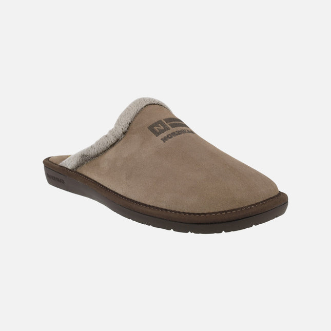 Zapatillas de casa descalzas para hombre en serraje taupe