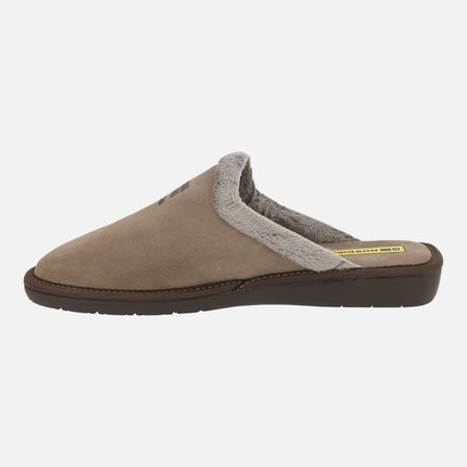 Zapatillas de casa descalzas para hombre en serraje taupe