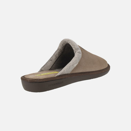 Zapatillas de casa descalzas para hombre en serraje taupe