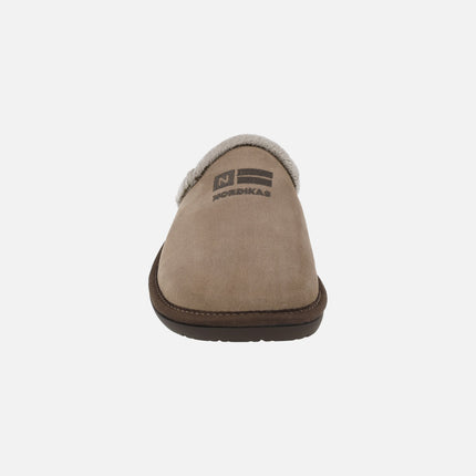 Zapatillas de casa descalzas para hombre en serraje taupe