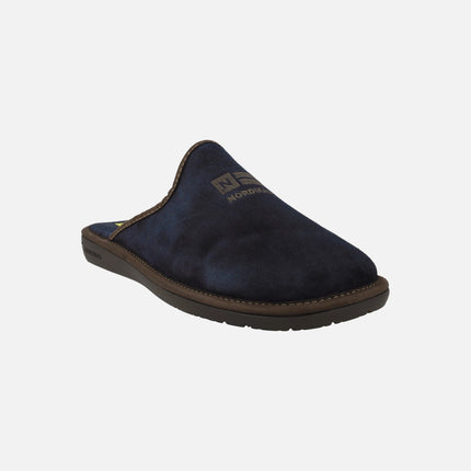 Zapatillas de casa descalzas para hombre en serraje azul marino