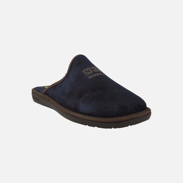 Zapatillas de casa descalzas para hombre en serraje azul marino