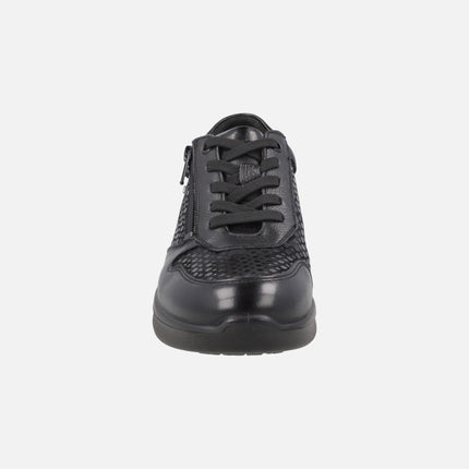 Zapatos deportivos confort en combinado negro con cordones y cremallera