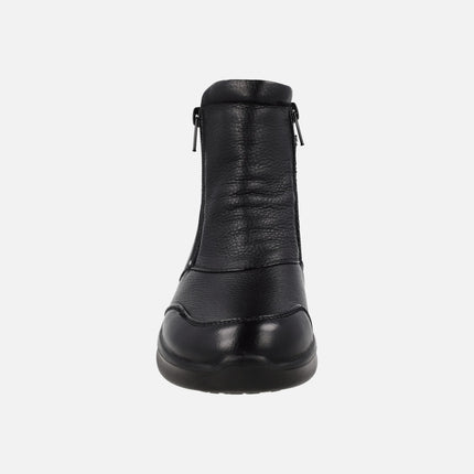 Botines confort negros de piel con membrana TEX y doble cremallera