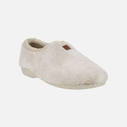 Zapatillas de casa cerradas para mujer en pelo beige efecto degradado