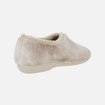 Zapatillas de casa cerradas para mujer en pelo beige efecto degradado