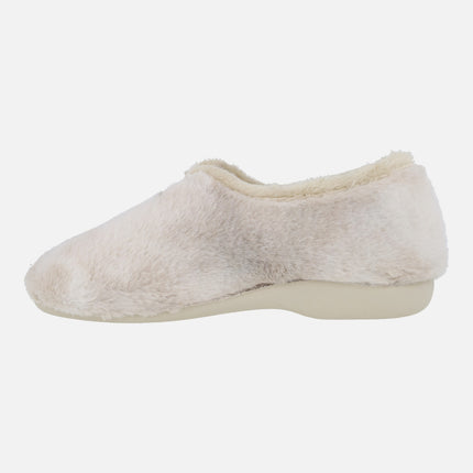 Zapatillas de casa cerradas para mujer en pelo beige efecto degradado