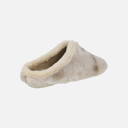 Zapatillas de casa descalzas para mujer en pelo beige efecto degradado