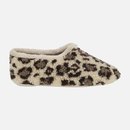Zapatillas de casa cerradas para mujer en animal print leopardo