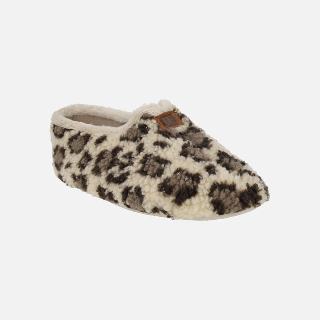 Zapatillas de casa cerradas para mujer en animal print leopardo