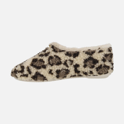 Zapatillas de casa cerradas para mujer en animal print leopardo