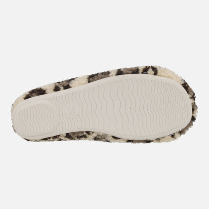 Zapatillas de casa cerradas para mujer en animal print leopardo