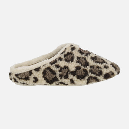 Zapatillas de casa para mujer en print leopardo beige y marrón