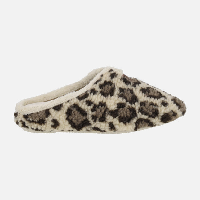 Zapatillas de casa para mujer en print leopardo beige y marrón
