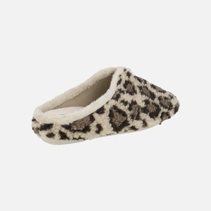 Zapatillas de casa para mujer en print leopardo beige y marrón